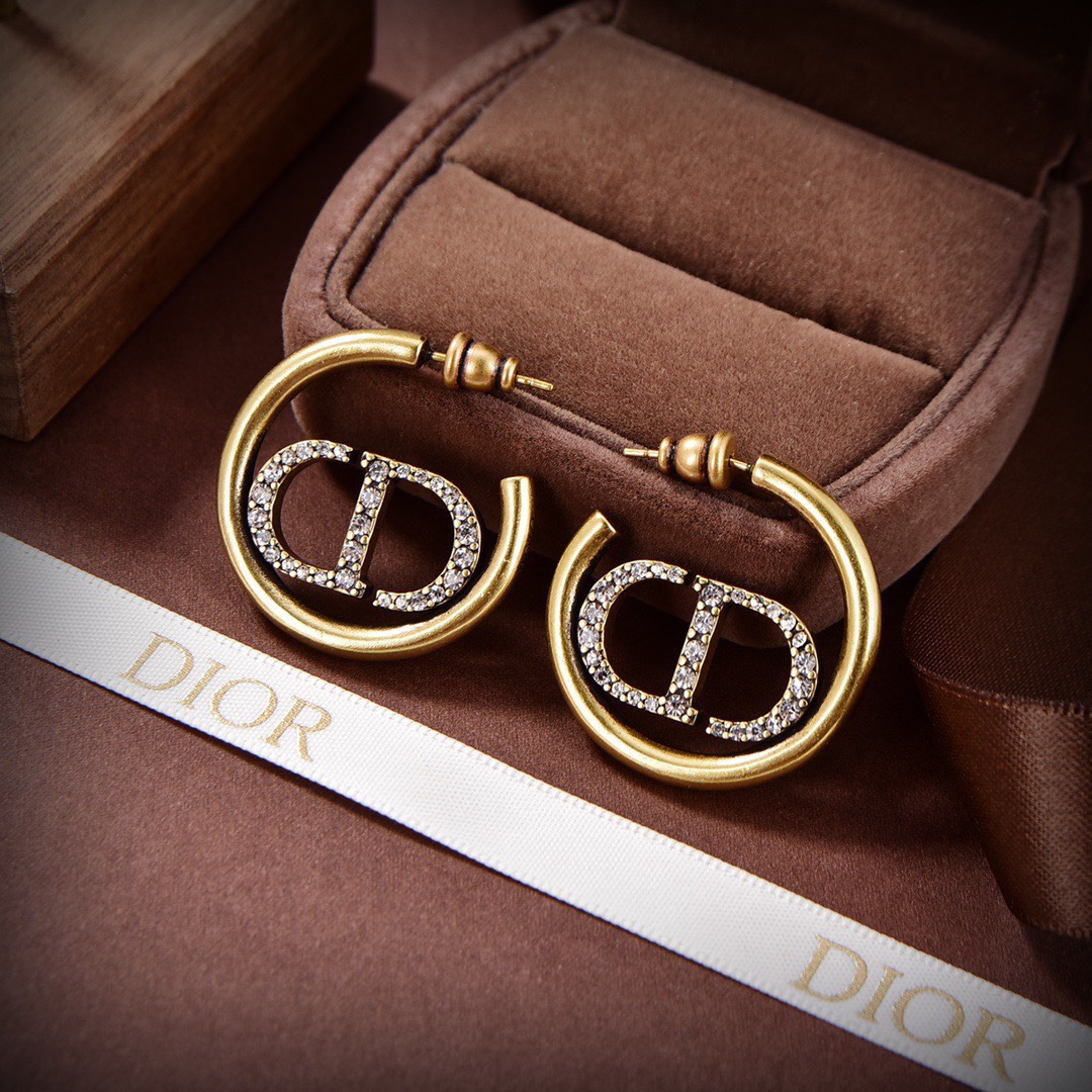 [TOP] Christian Dior CD letter earrings - Brass