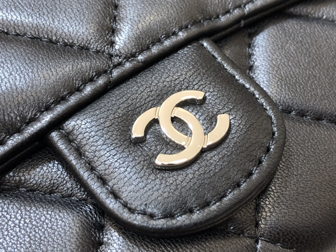 [TOP] CHANEL Long Folding Lambskin Wallet 18cm - Black - SHW