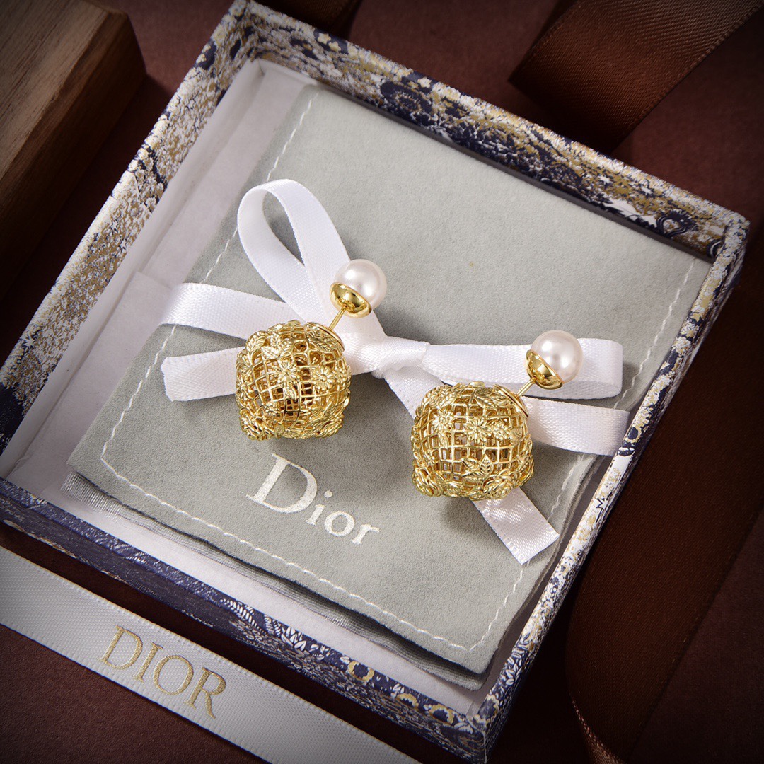 [TOP] Christian Dior CD Pearl Hollow Ball earrings - Gold