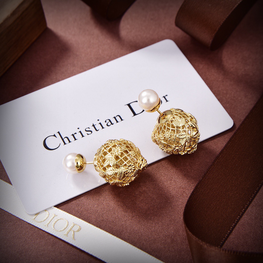 [TOP] Christian Dior CD Pearl Hollow Ball earrings - Gold