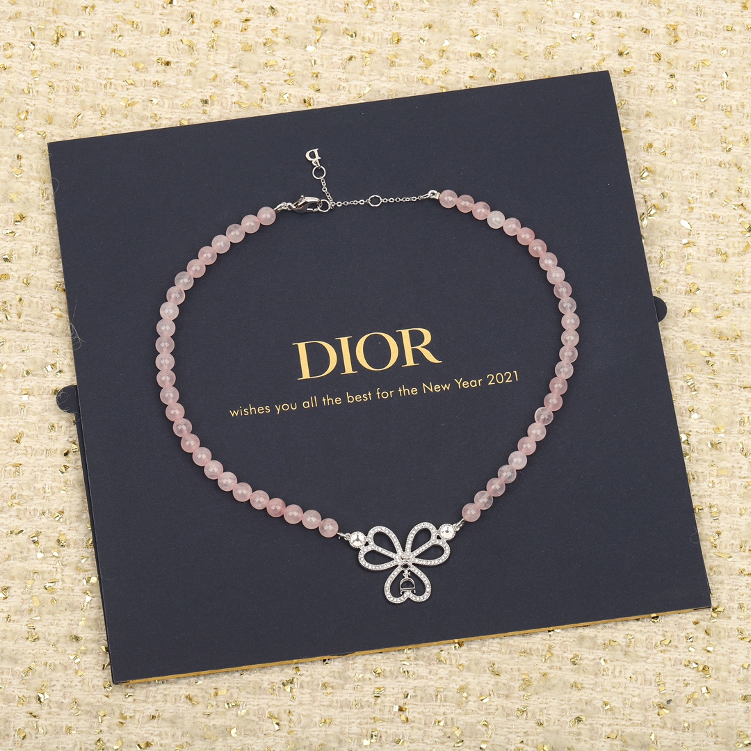 [TOP] Christian Dior flower crystal necklace - pink