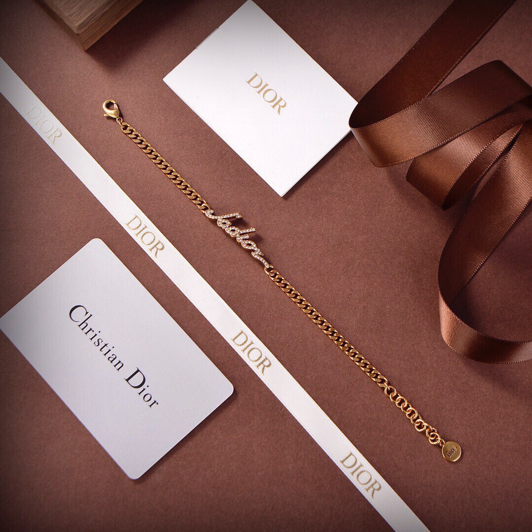 [TOP] Christian Dior diamond alphabet bracelet - Brass