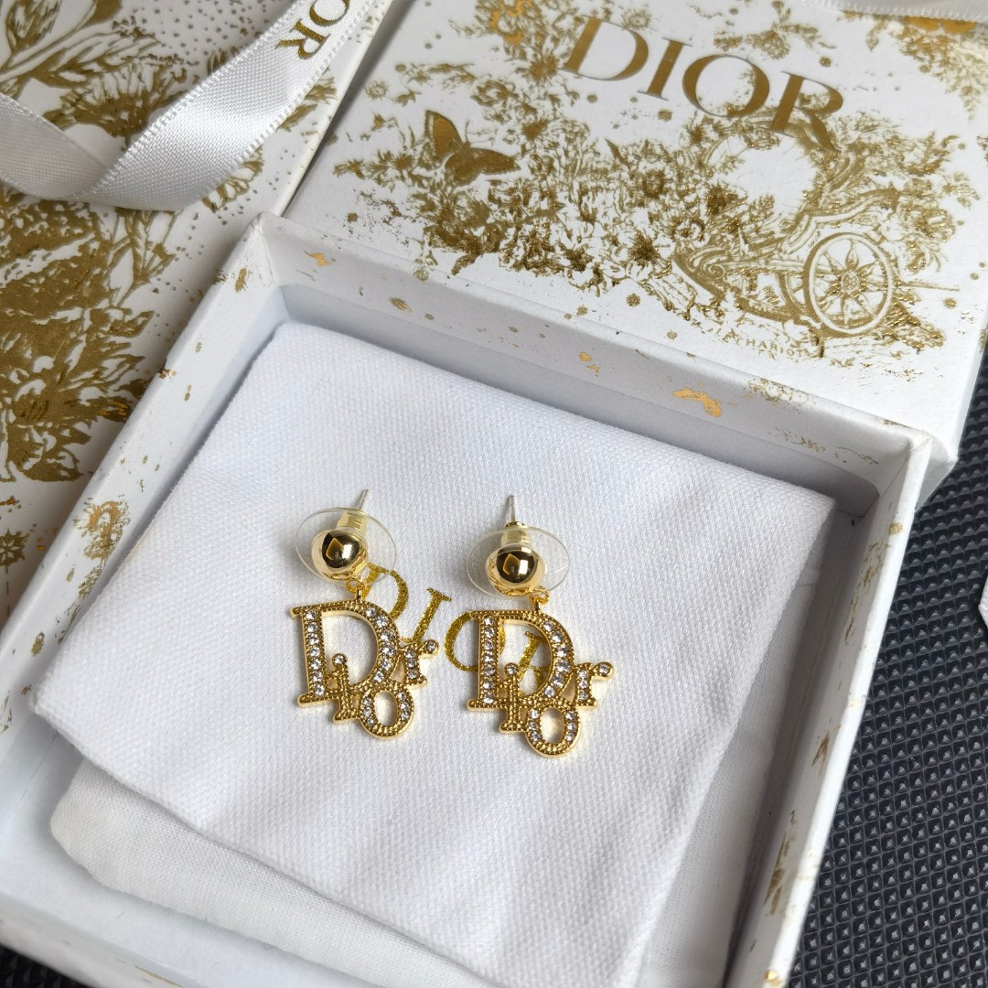 [TOP] Christian Dior diamond tassel full diamond logo letter earrings