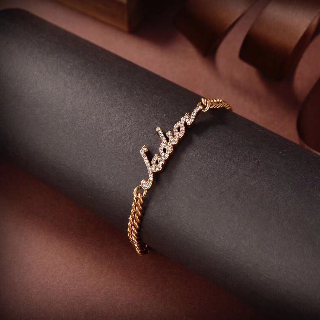 [TOP] Christian Dior diamond alphabet bracelet - Brass