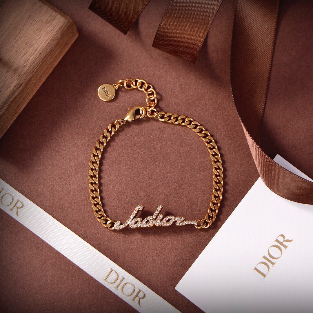 [TOP] Christian Dior diamond alphabet bracelet - Brass