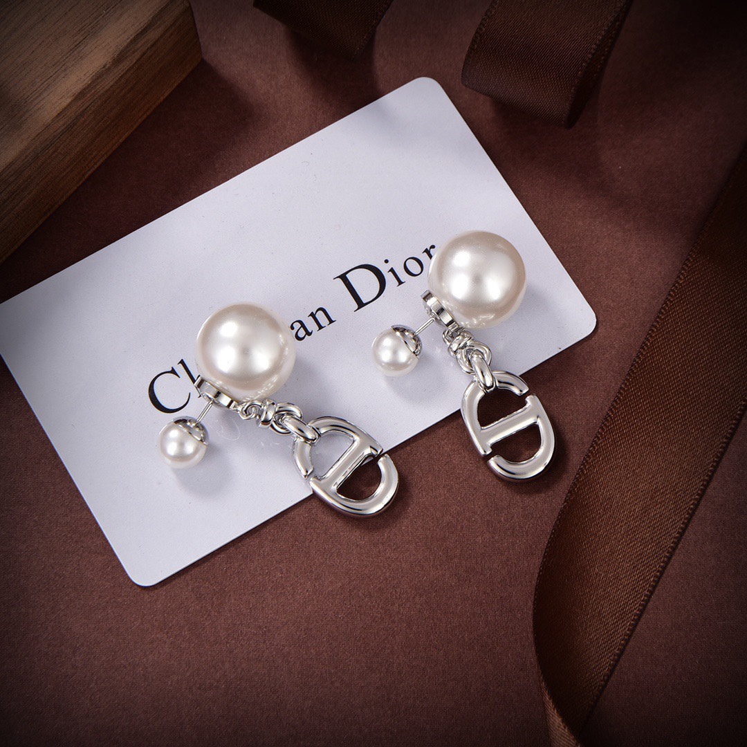 [TOP] Christian Dior CD silver earrings