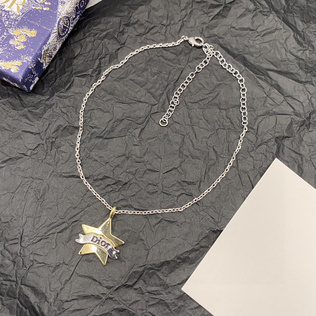 [TOP] Christian Dior star silver chain necklace