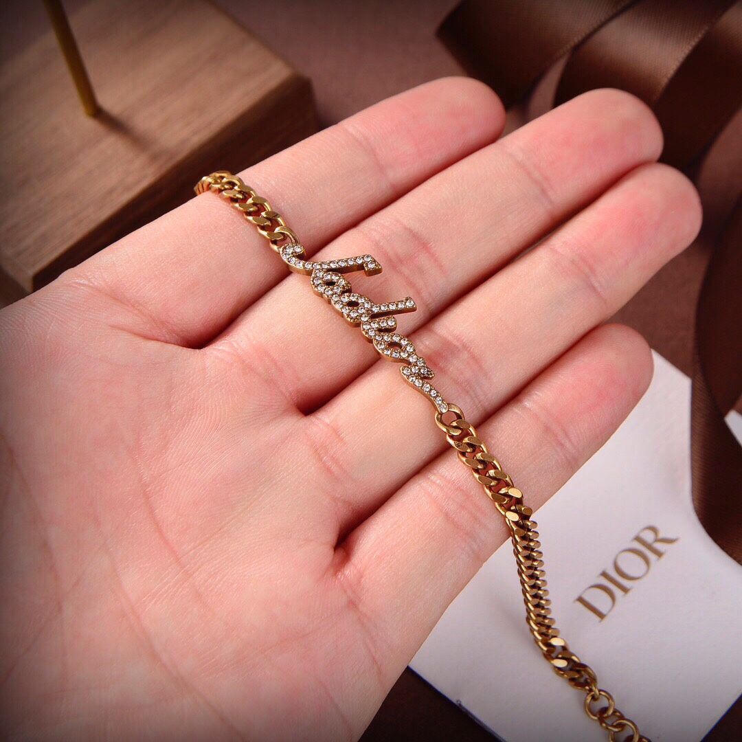 [TOP] Christian Dior diamond alphabet bracelet - Brass