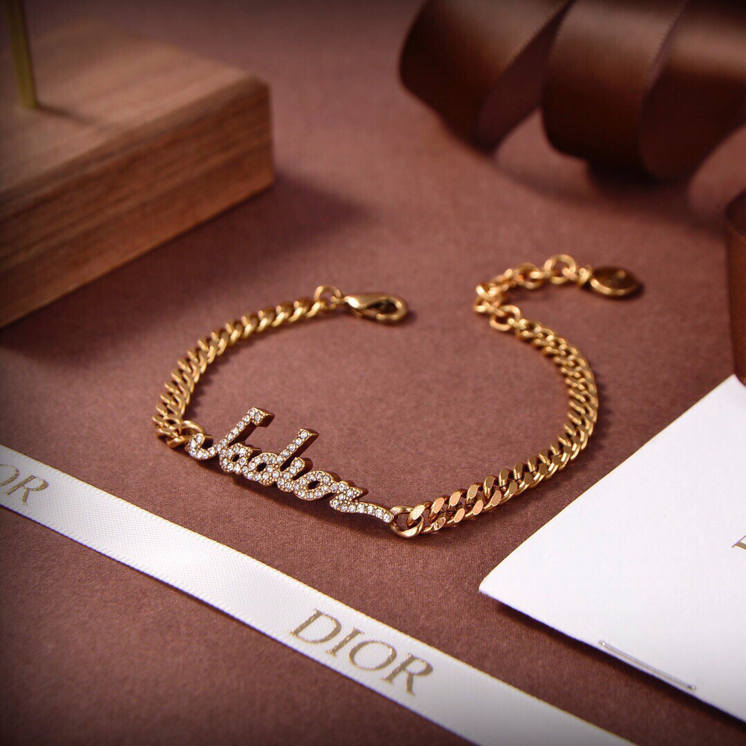 [TOP] Christian Dior diamond alphabet bracelet - Brass