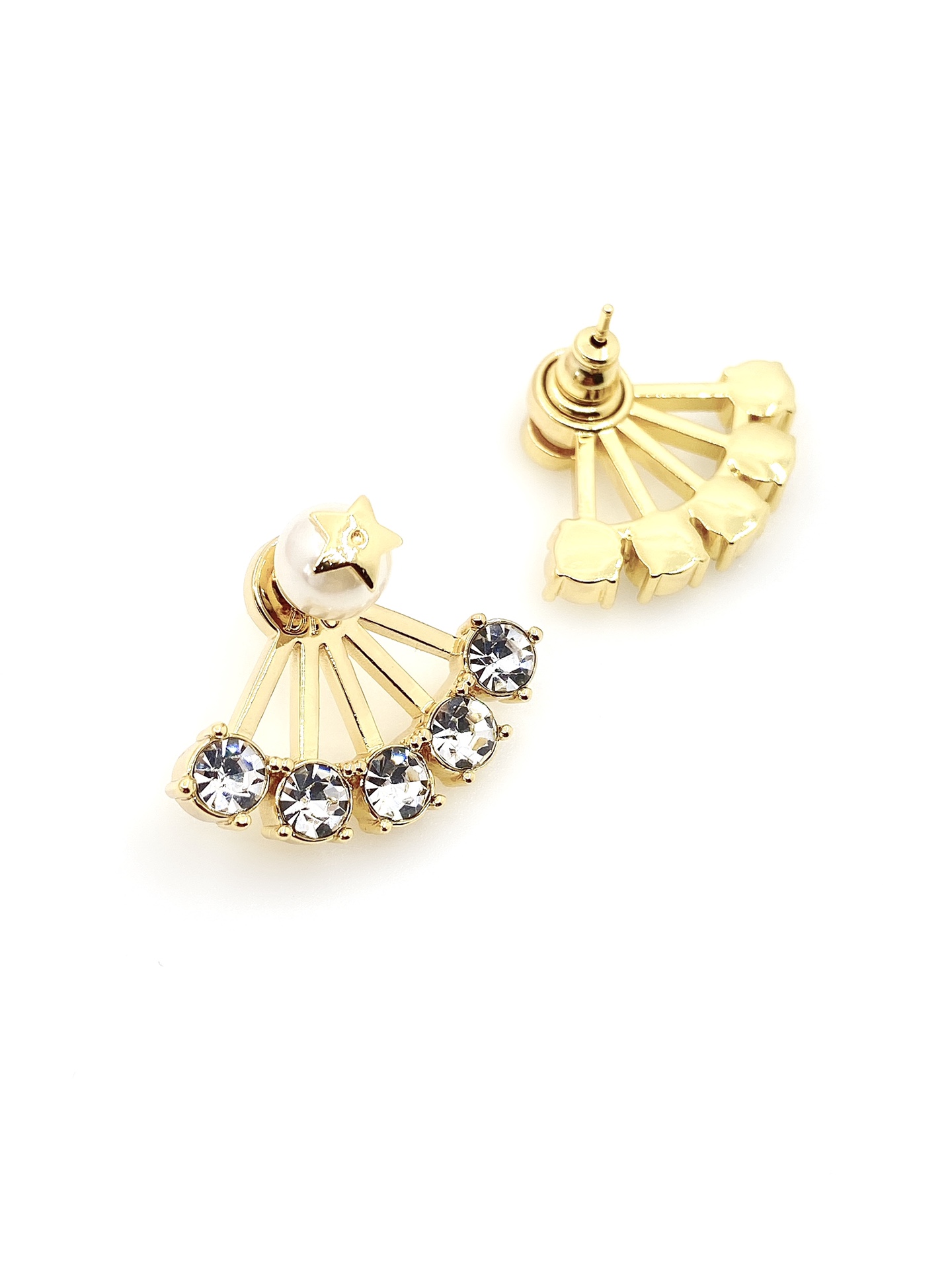 [TOP] Christian Dior Size Pearl and Aiamond Earrings - Gold
