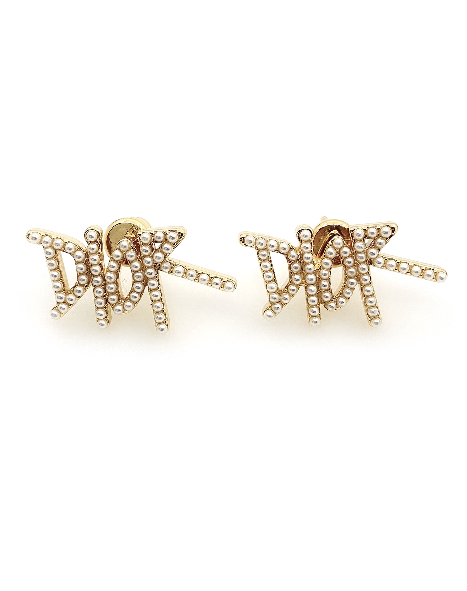 [TOP] Christian Dior Letter Pearl Earrings - Gold