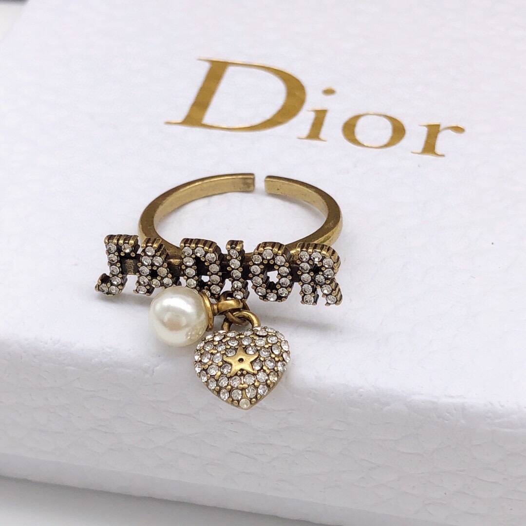 [TOP] Christian Dior R letter with diamonds open Rings - Brass