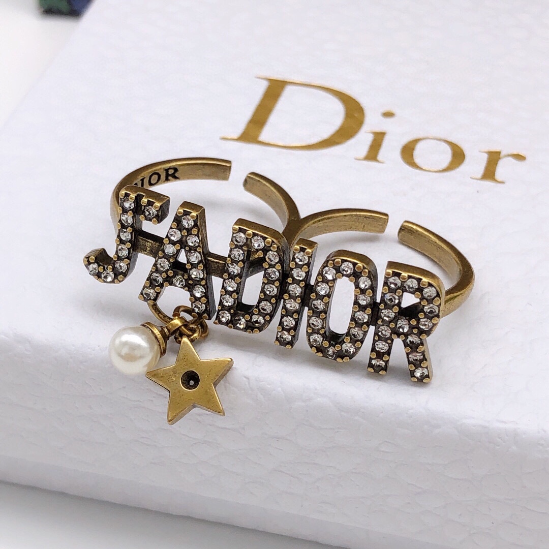 [TOP] Christian Dior Vintage Double Crystal Rings - Brass