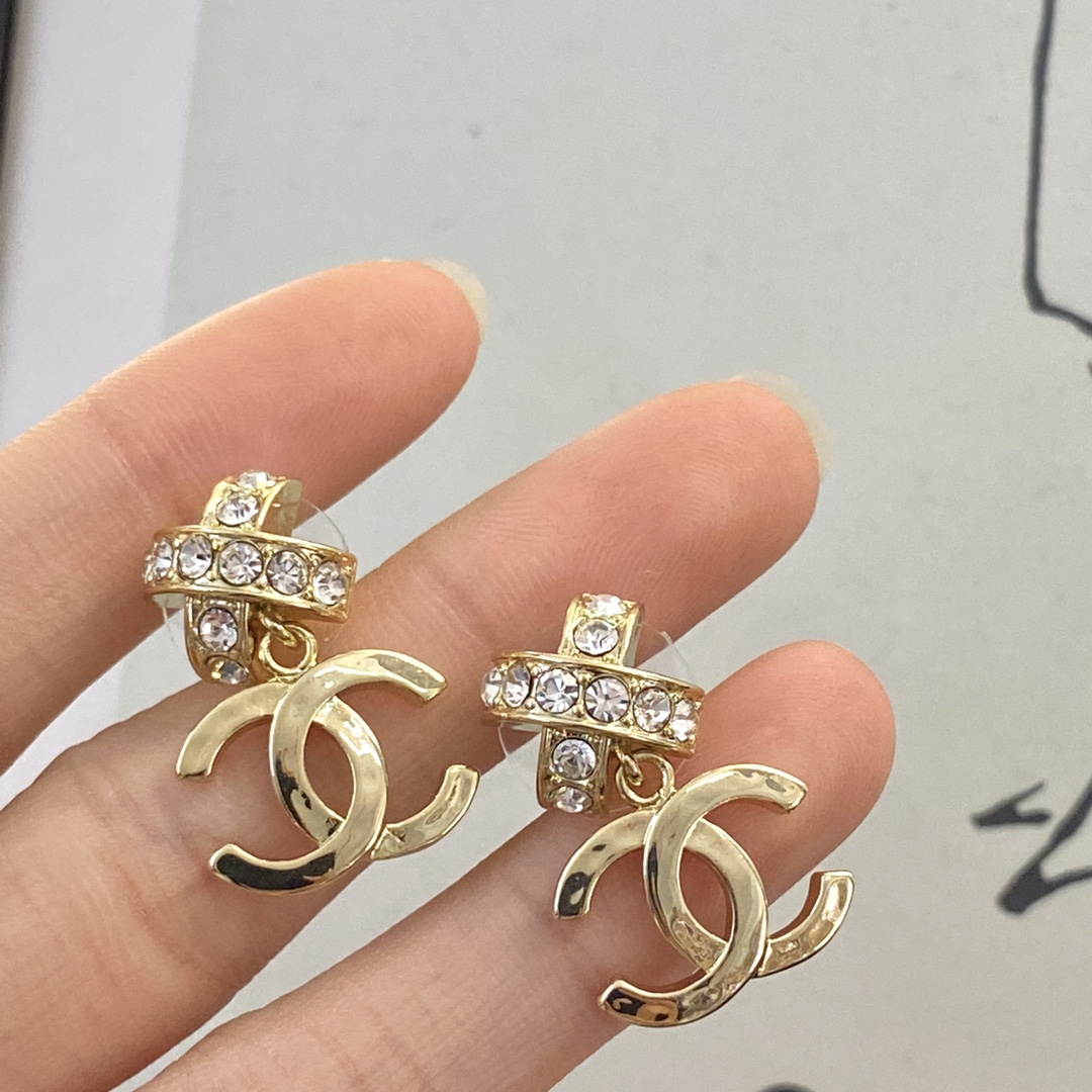 [TOP] CHANEL Double C Cross Earrings