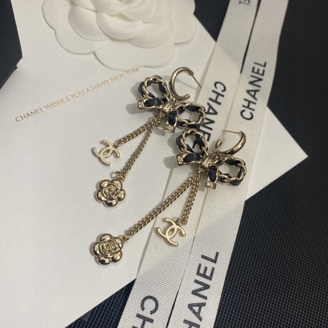 [TOP] CHANEL Bow Flower Stud Earrings