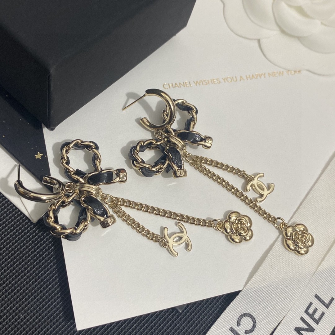 [TOP] CHANEL Bow Flower Stud Earrings