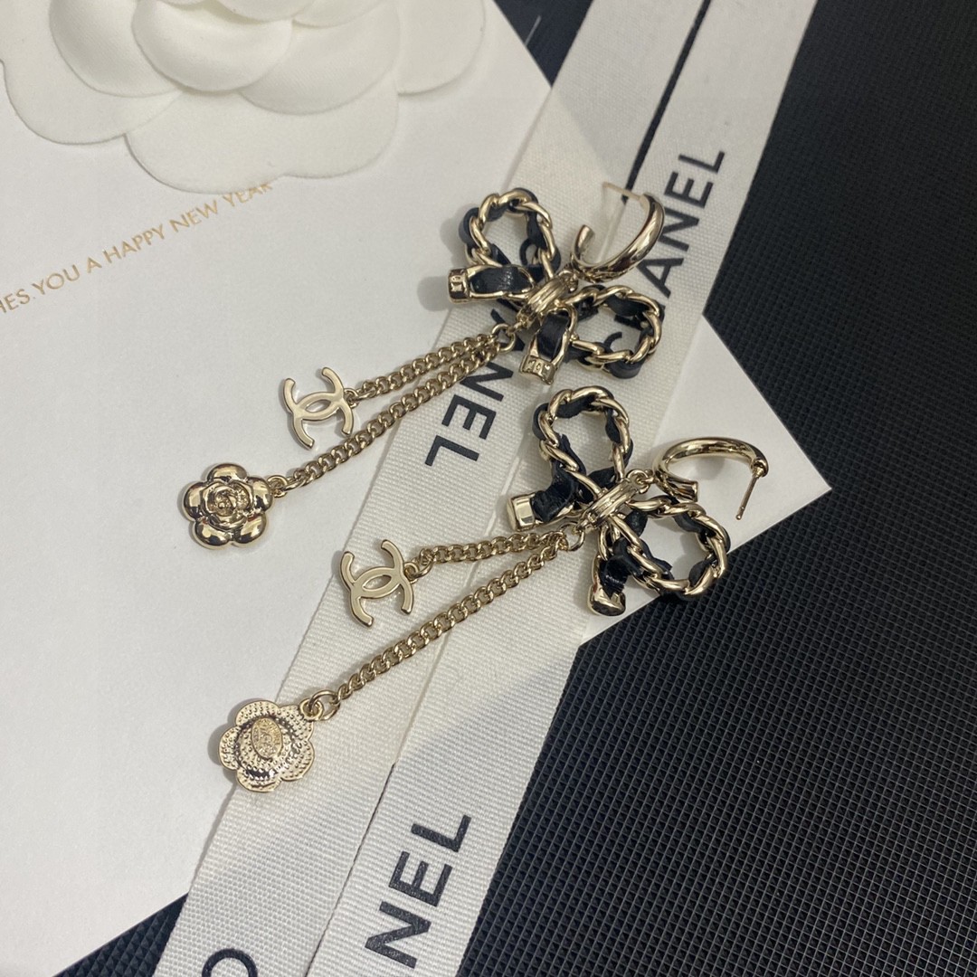 [TOP] CHANEL Bow Flower Stud Earrings