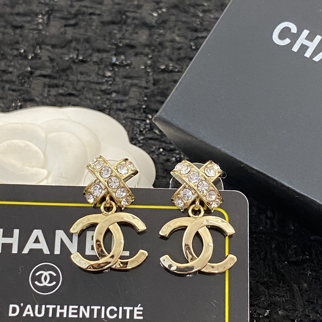 [TOP] CHANEL Double C Cross Earrings