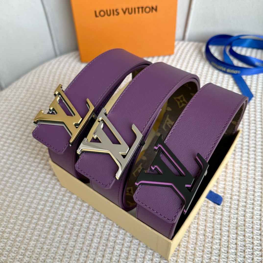 [TOP] Louis Vuitton LV LV Men's Belt Double Sided Initials Damier - Purple