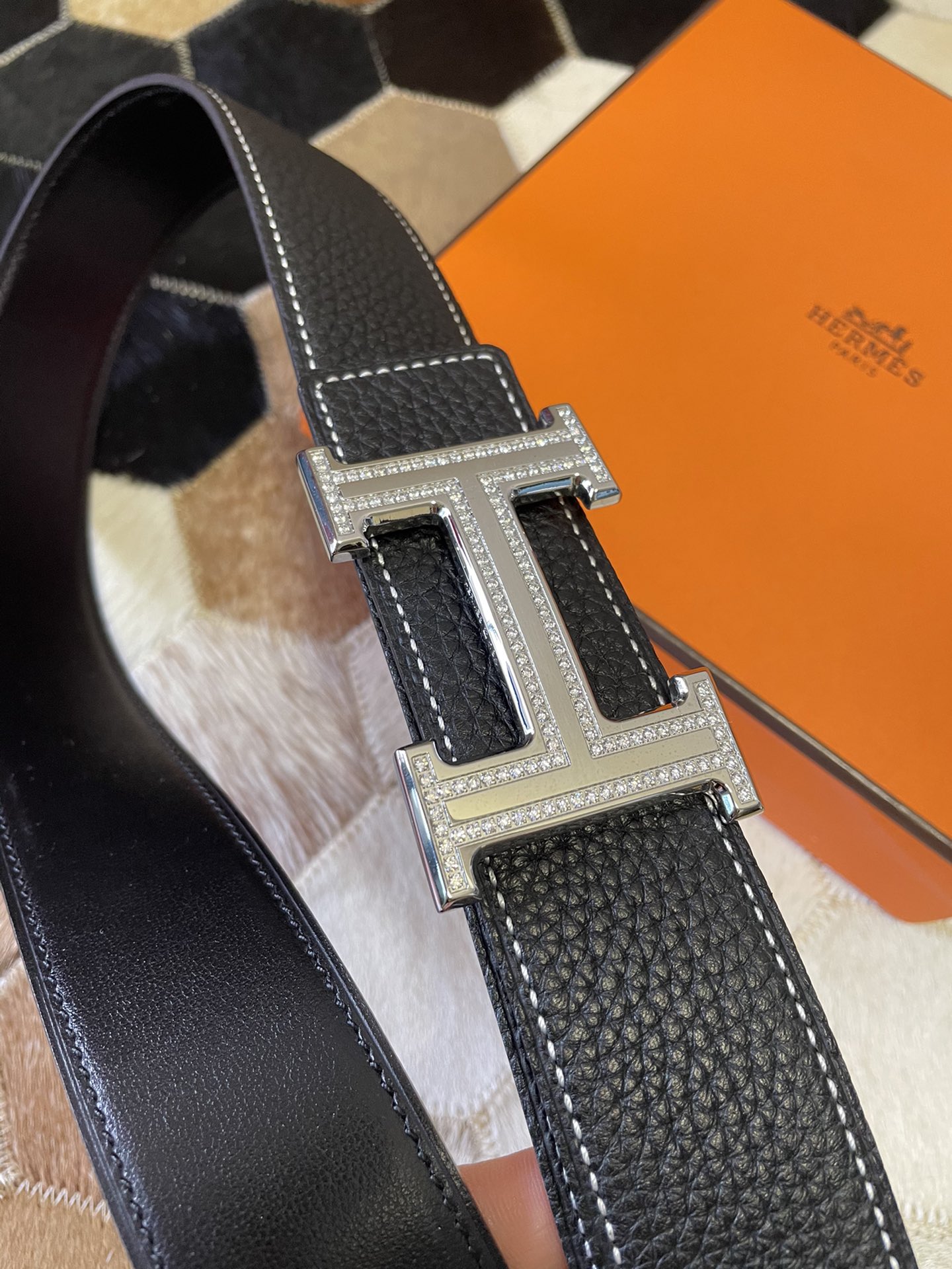 [TOP] HERMES Men's Buckle Logo Epsom Belt 3.8cm - 5 Color