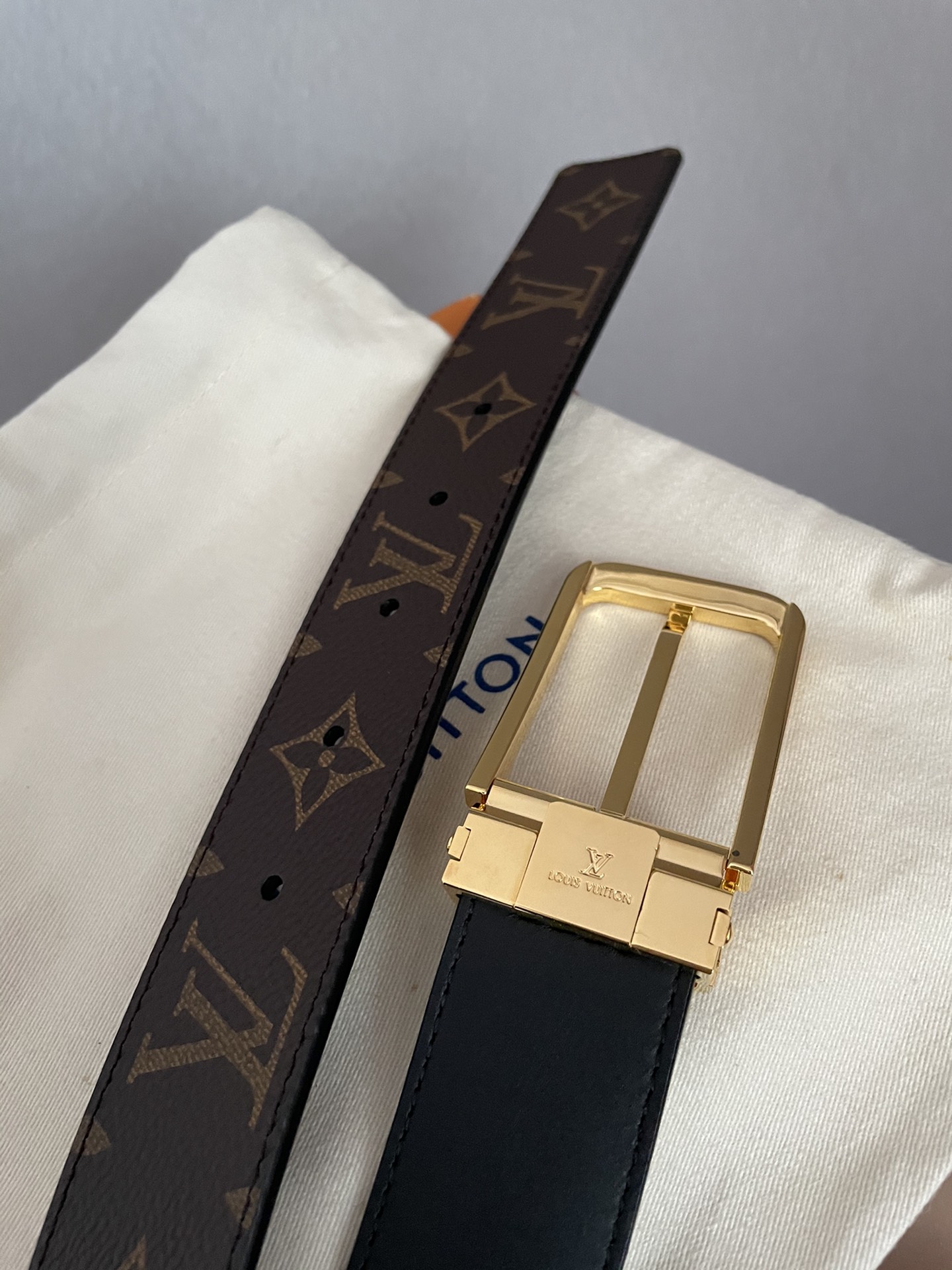 [TOP] Louis Vuitton LV LV Men's Belt Initials Damier Graphite - Brown