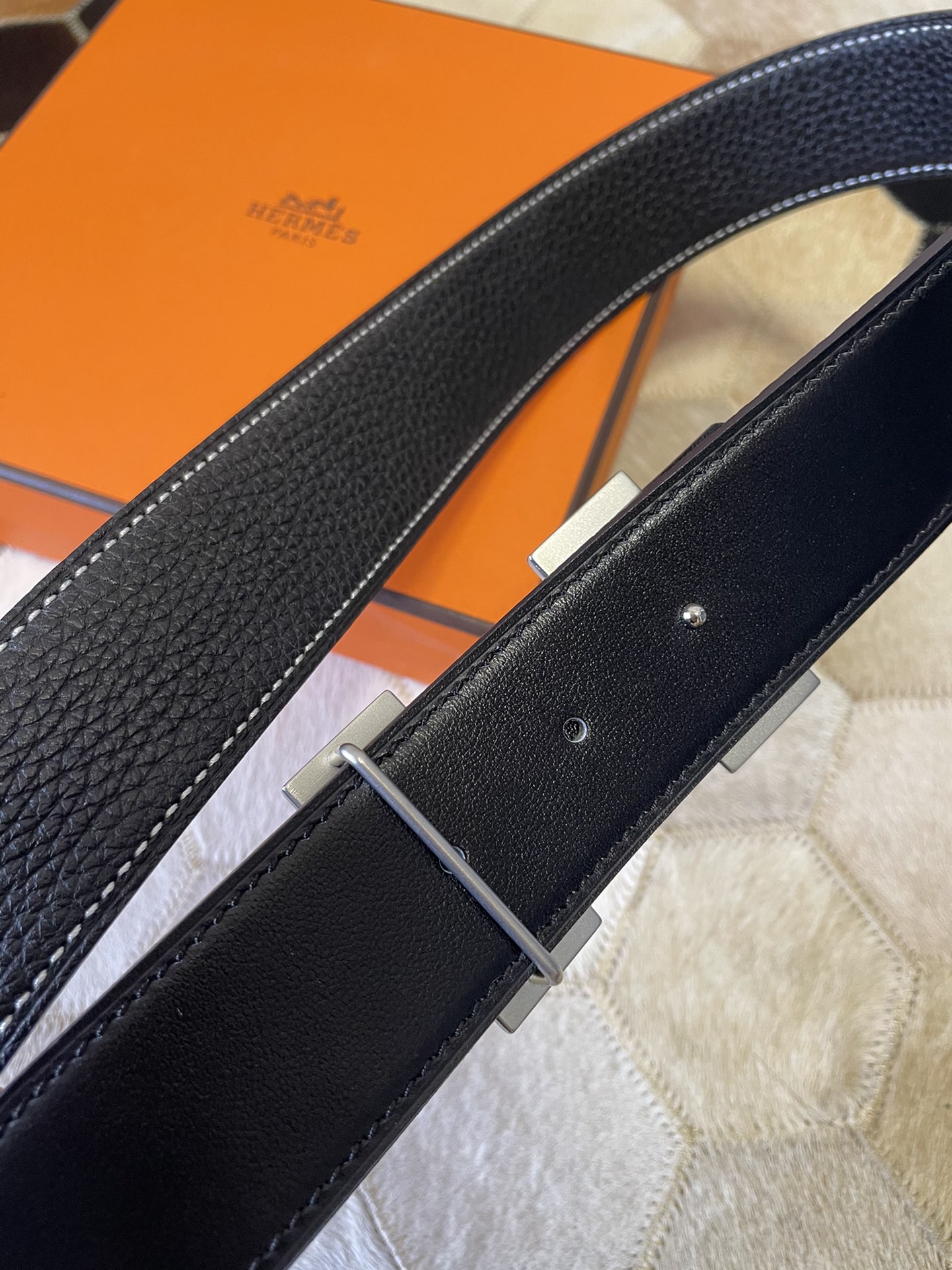 [TOP] HERMES Men's Buckle Logo Epsom Belt 3.8cm - 5 Color