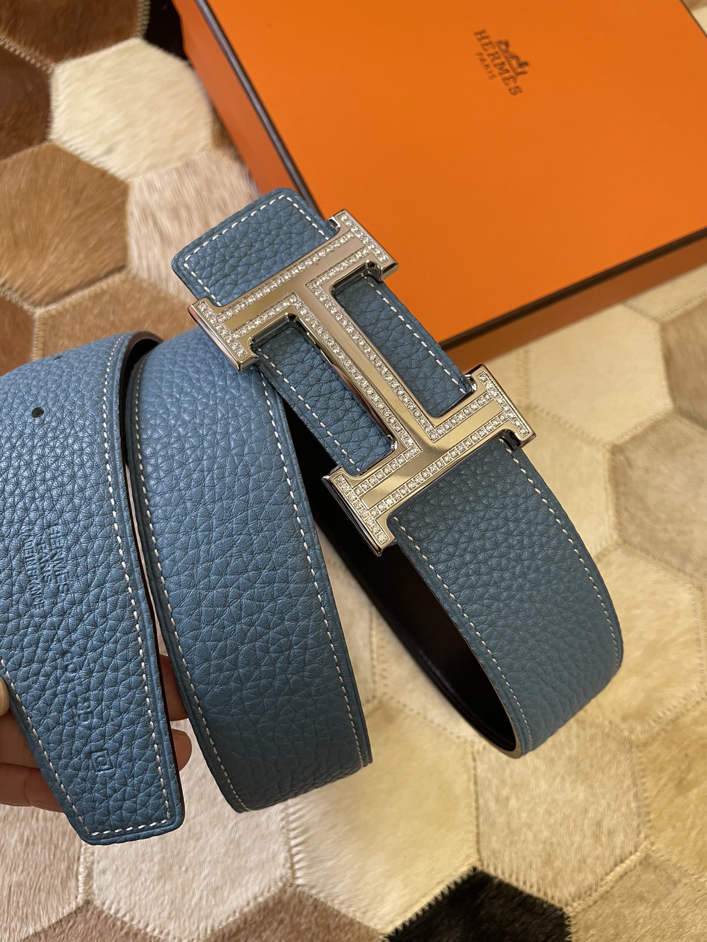 [TOP] HERMES Men's Buckle Logo Epsom Belt 3.8cm - 5 Color