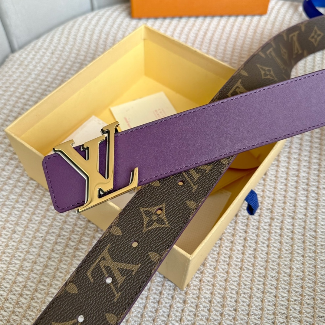 [TOP] Louis Vuitton LV LV Men's Belt Double Sided Initials Damier - Purple