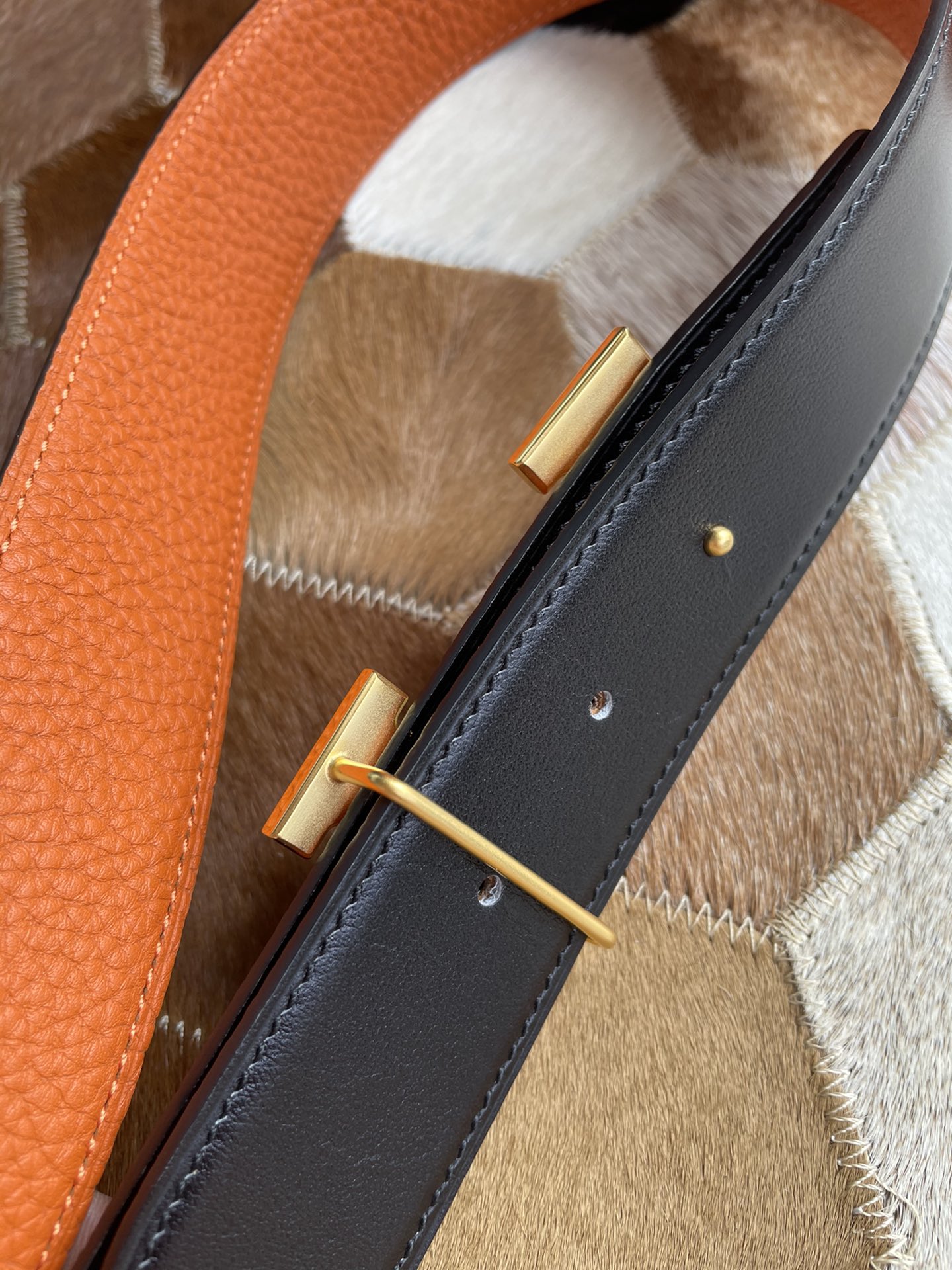 [TOP] HERMES Men's Buckle Logo Epsom Belt 3.8cm - Orange - GHW/SHW