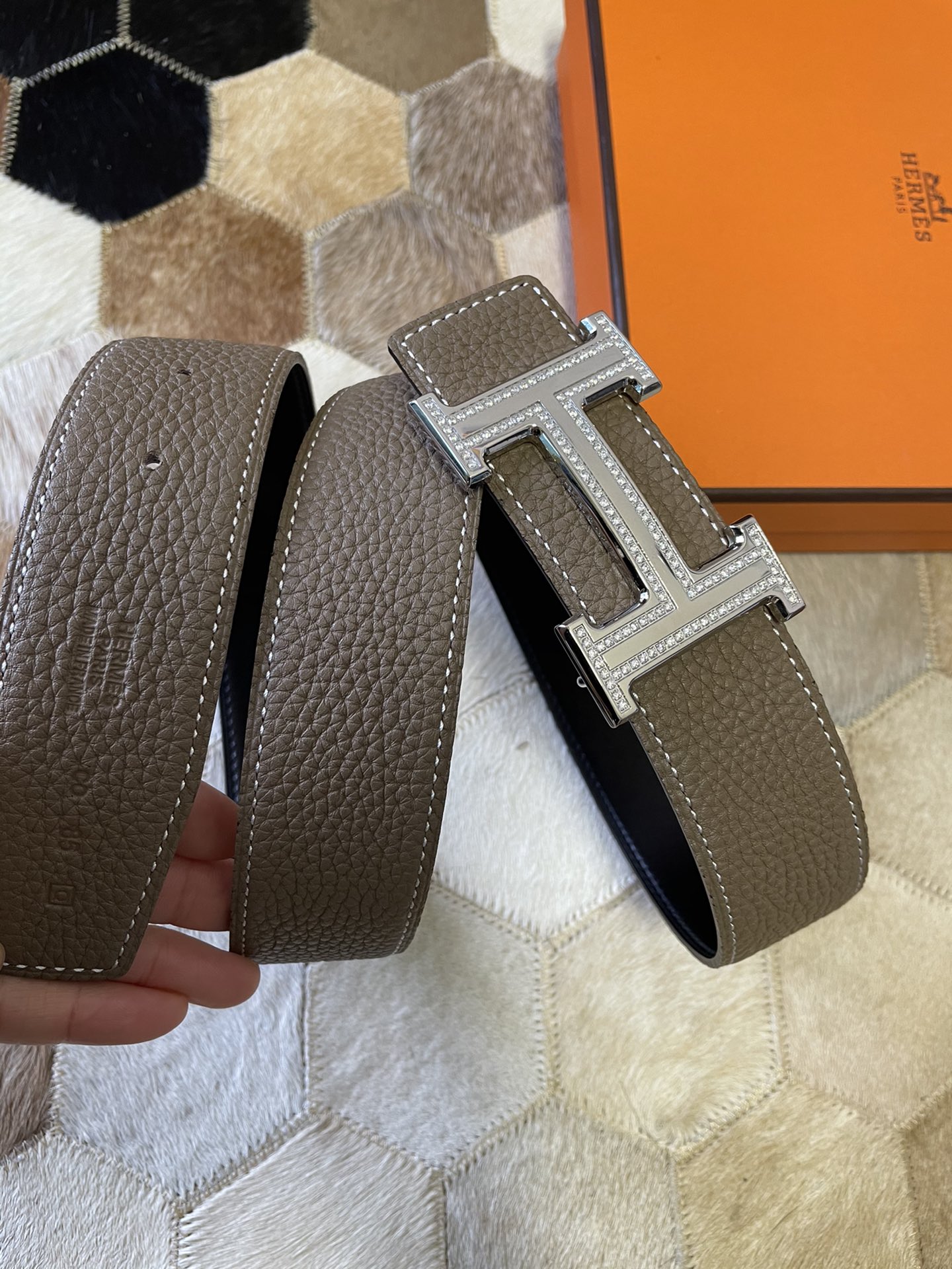 [TOP] HERMES Men's Buckle Logo Epsom Belt 3.8cm - 5 Color