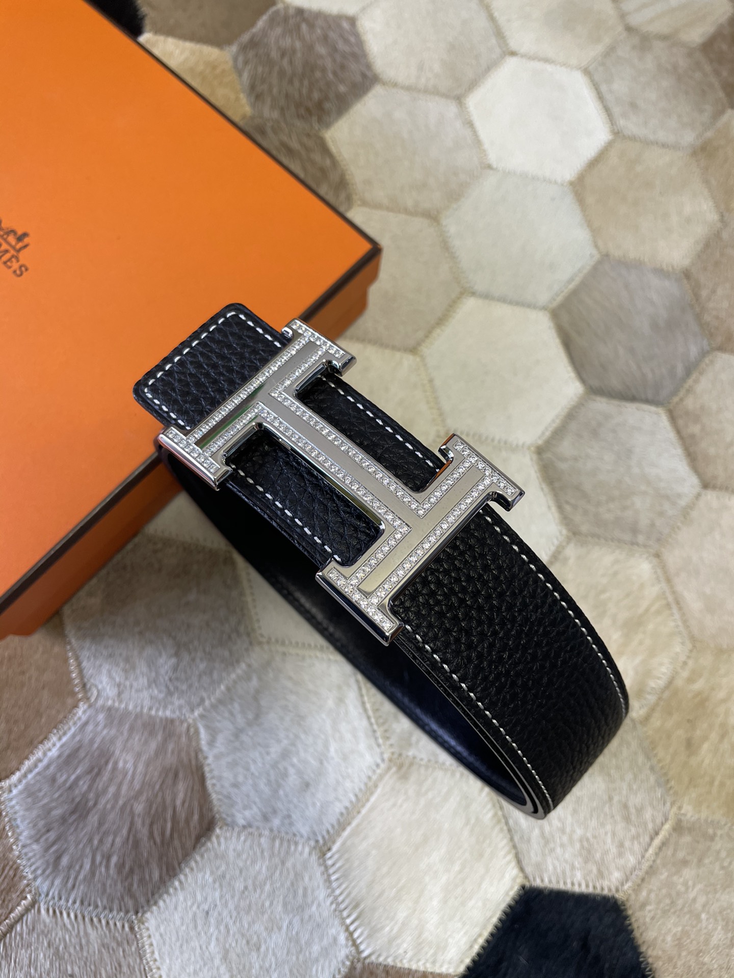 [TOP] HERMES Men's Buckle Logo Epsom Belt 3.8cm - 5 Color