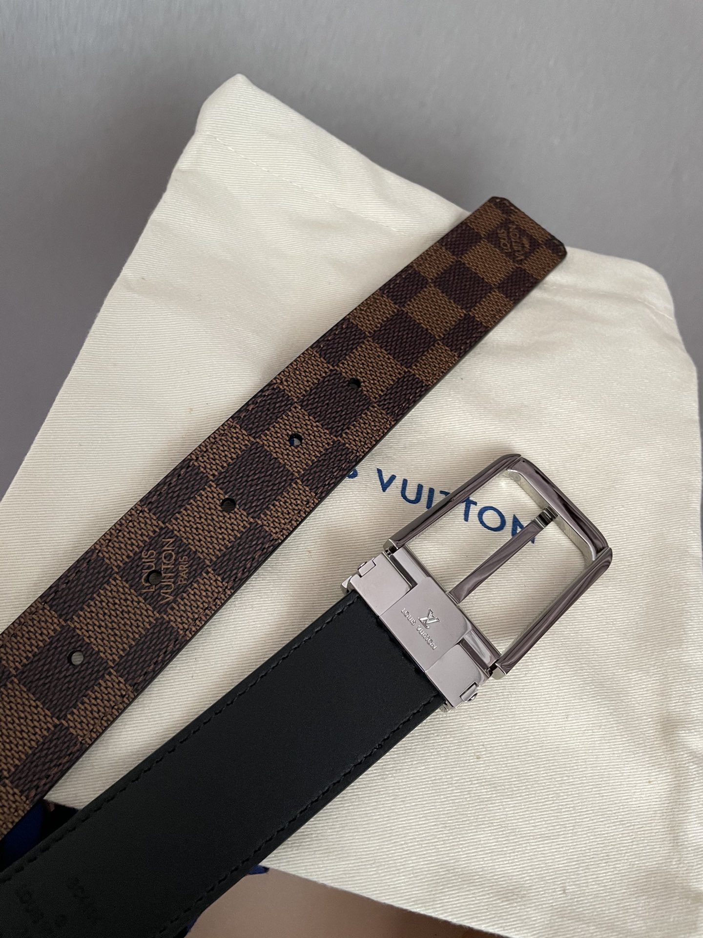 [TOP] Louis Vuitton LV LV Men's Belt Initials Damier Graphite - Brown
