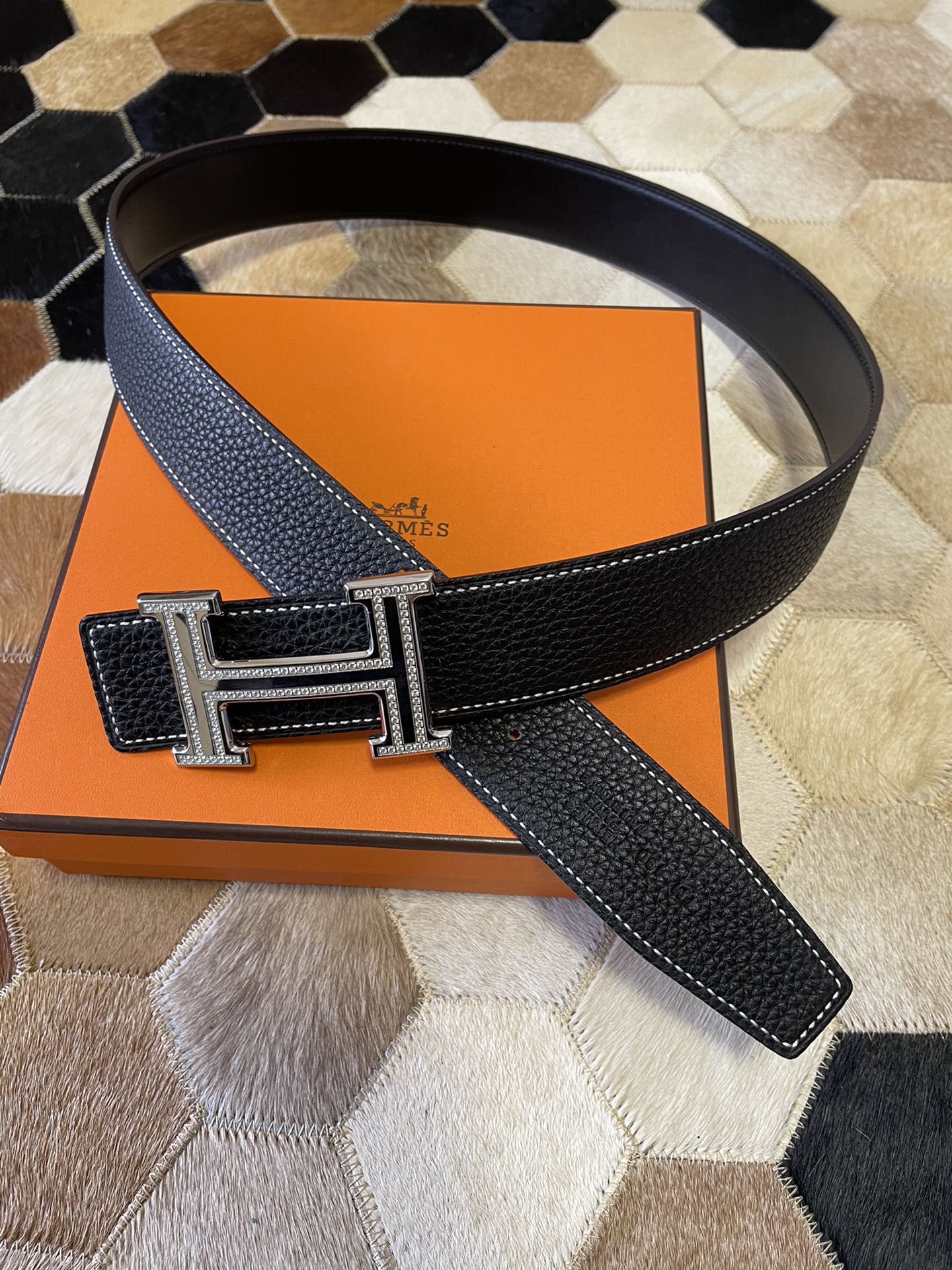[TOP] HERMES Men's Buckle Logo Epsom Belt 3.8cm - 5 Color
