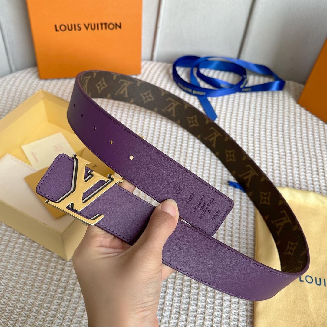 [TOP] Louis Vuitton LV LV Men's Belt Double Sided Initials Damier - Purple