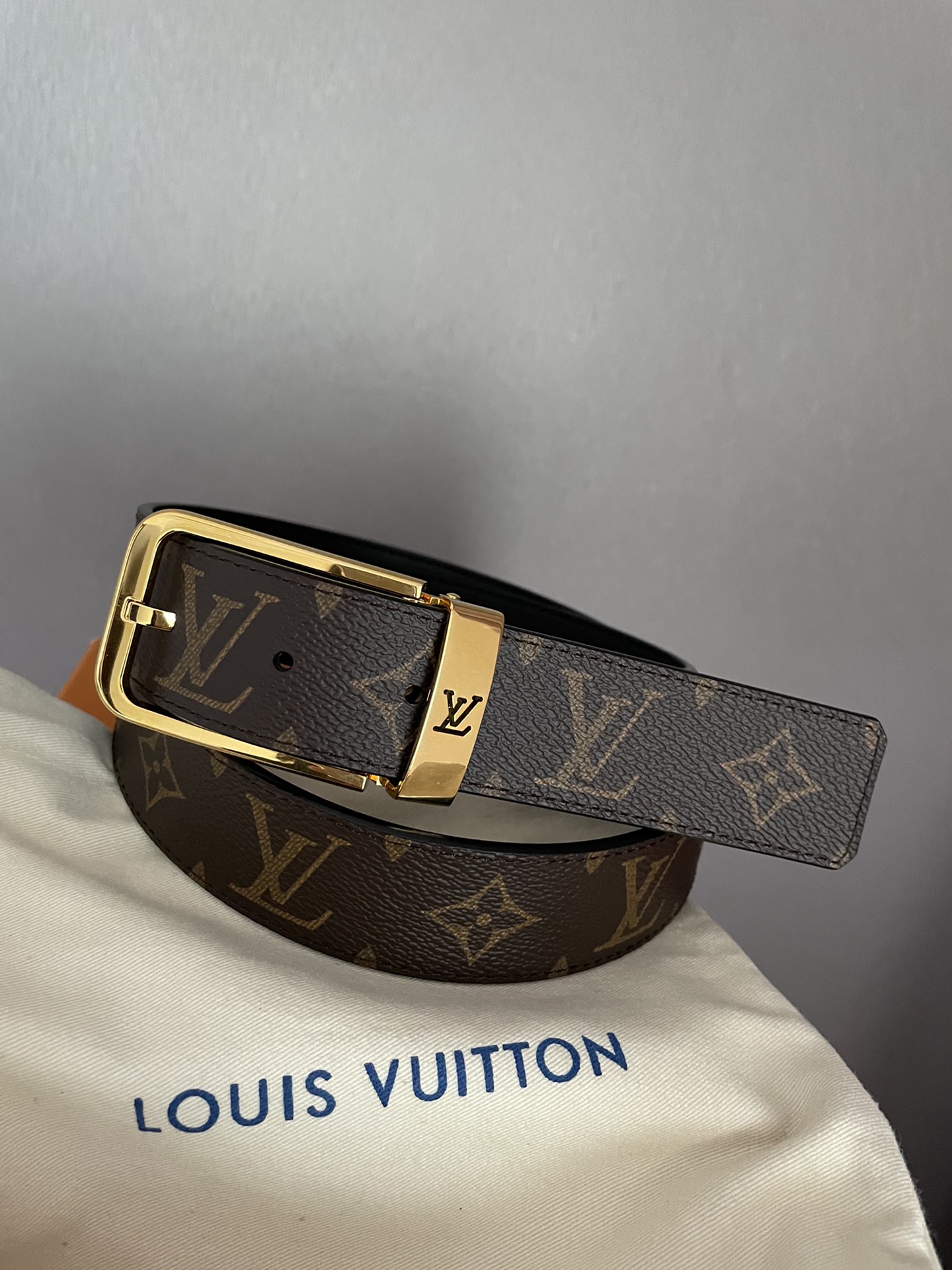 [TOP] Louis Vuitton LV LV Men's Belt Initials Damier Graphite - Brown