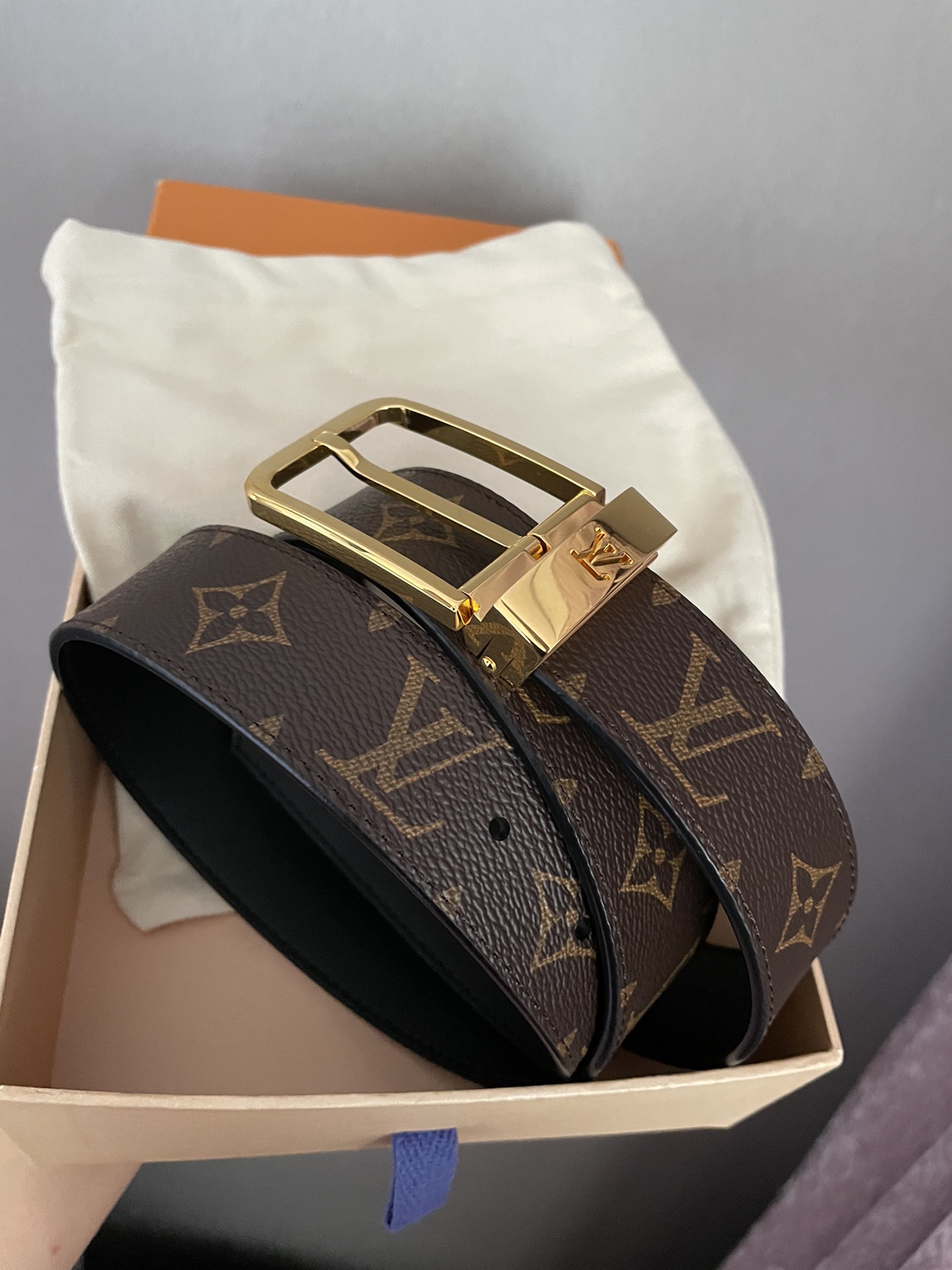 [TOP] Louis Vuitton LV LV Men's Belt Initials Damier Graphite - Brown