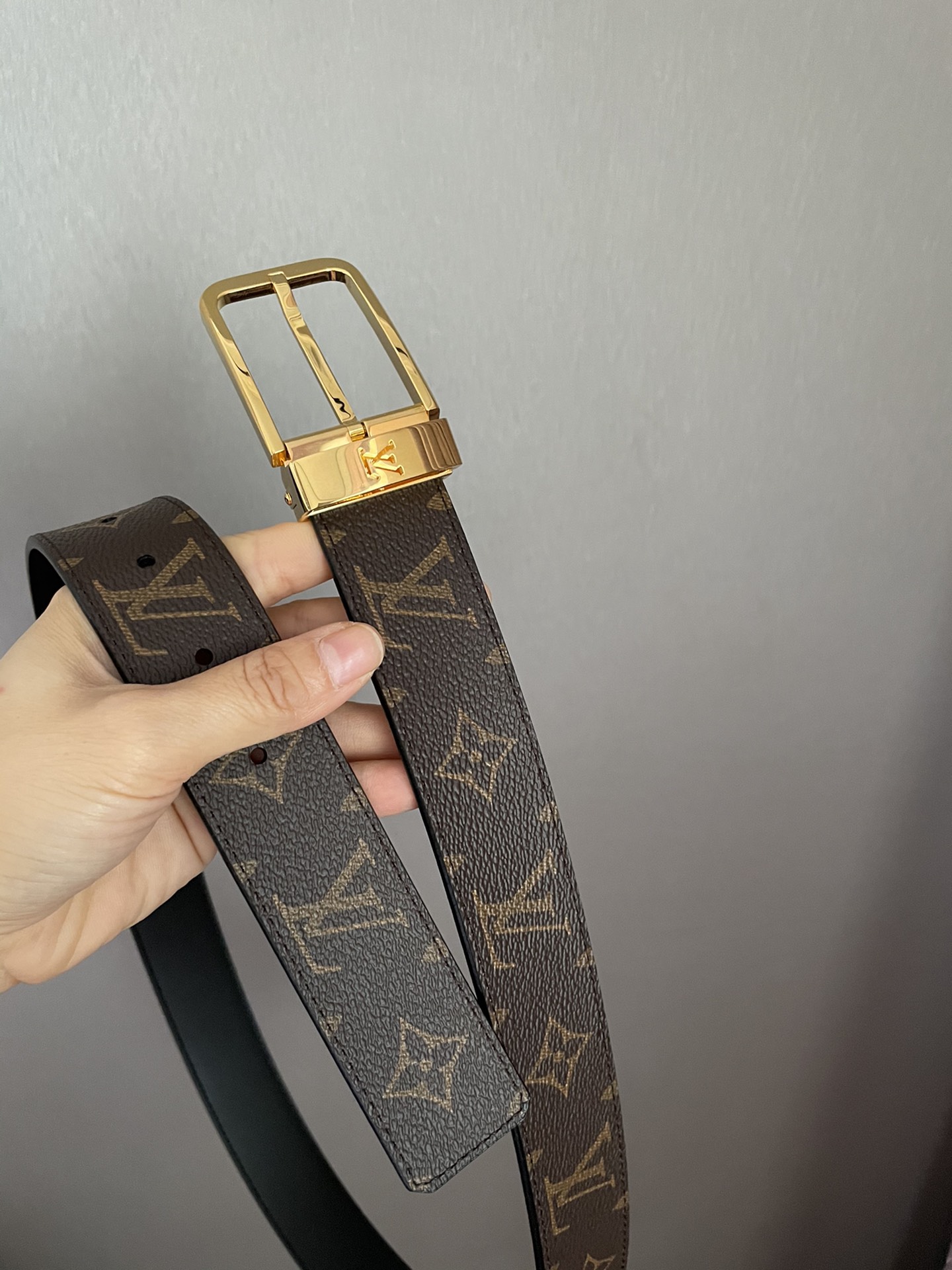 [TOP] Louis Vuitton LV LV Men's Belt Initials Damier Graphite - Brown
