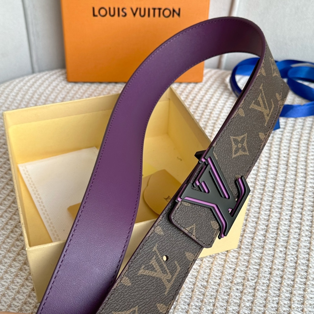 [TOP] Louis Vuitton LV LV Men's Belt Double Sided Initials Damier - Purple