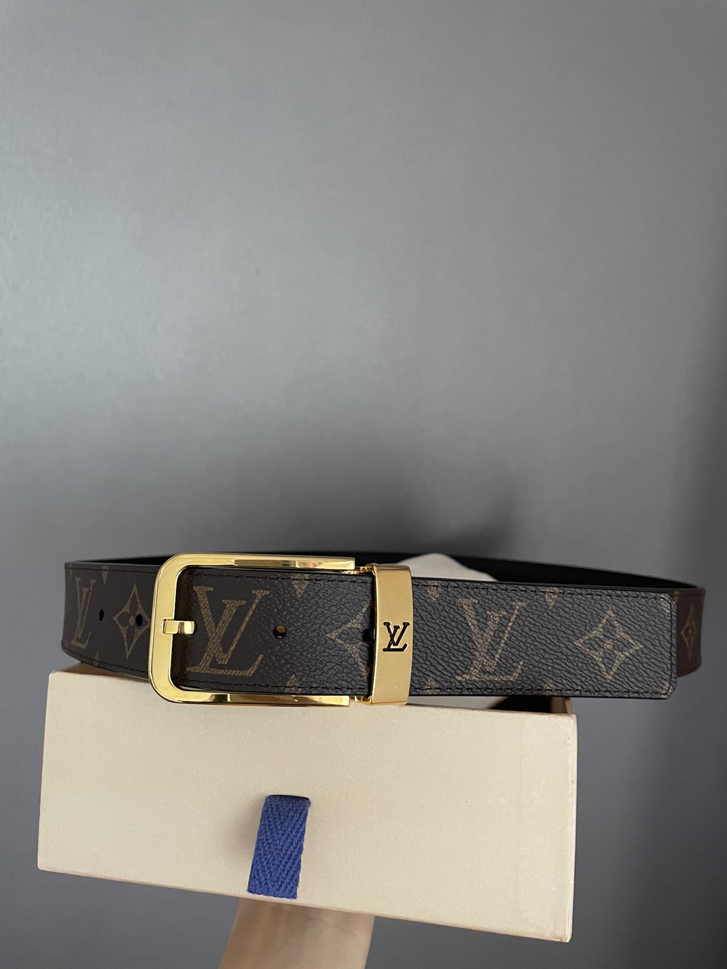 [TOP] Louis Vuitton LV LV Men's Belt Initials Damier Graphite - Brown