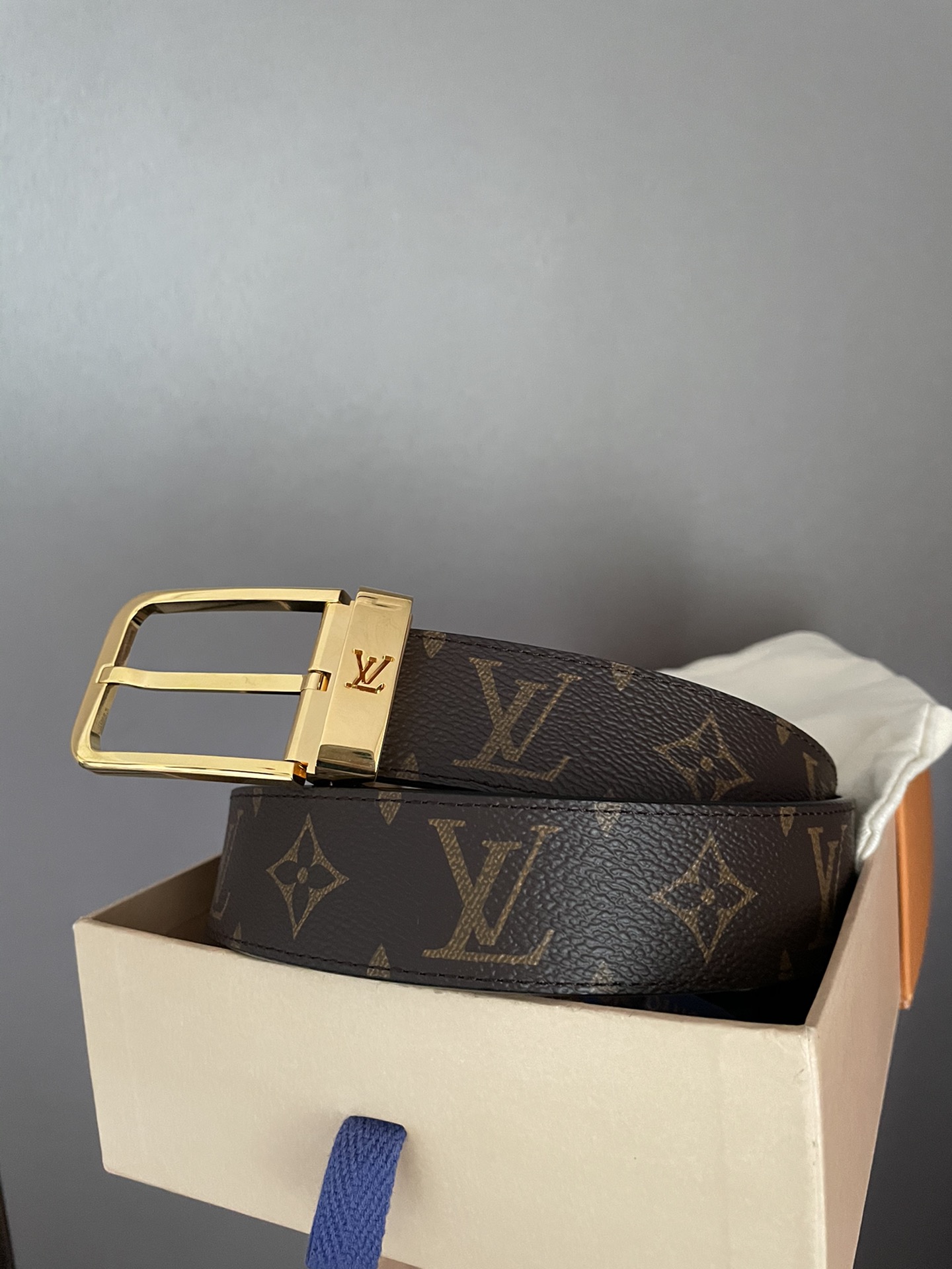 [TOP] Louis Vuitton LV LV Men's Belt Initials Damier Graphite - Brown