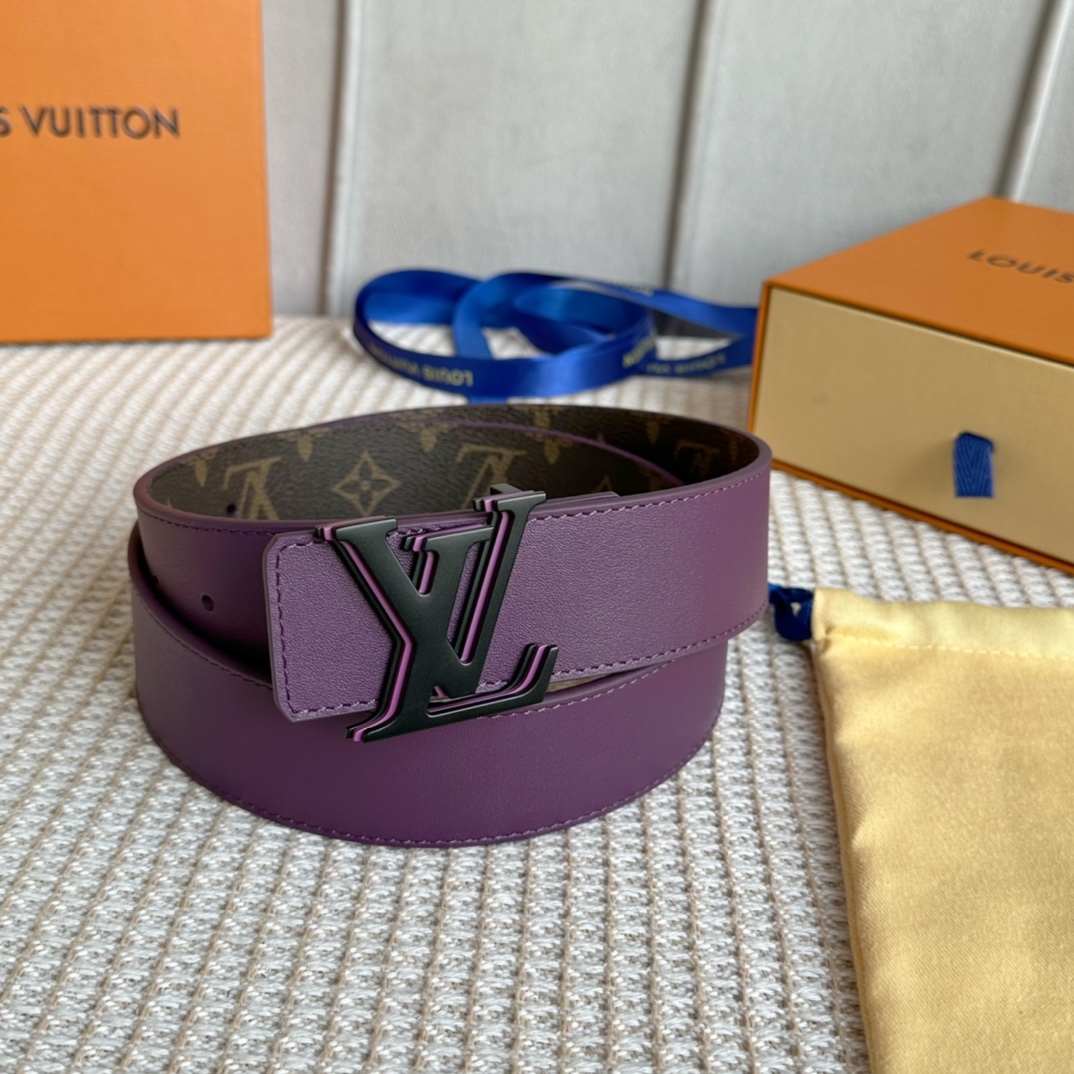 [TOP] Louis Vuitton LV LV Men's Belt Double Sided Initials Damier - Purple