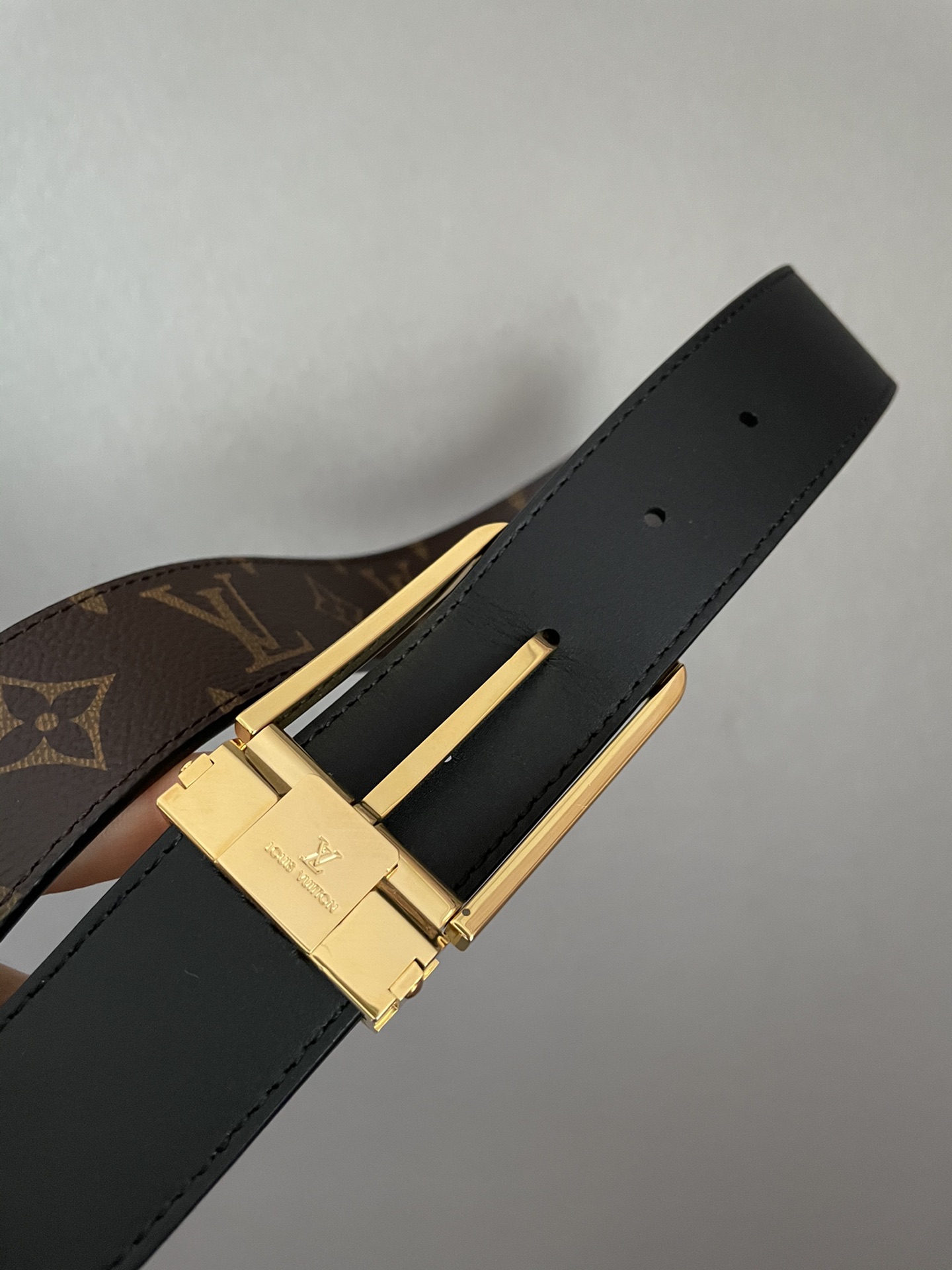 [TOP] Louis Vuitton LV LV Men's Belt Initials Damier Graphite - Brown