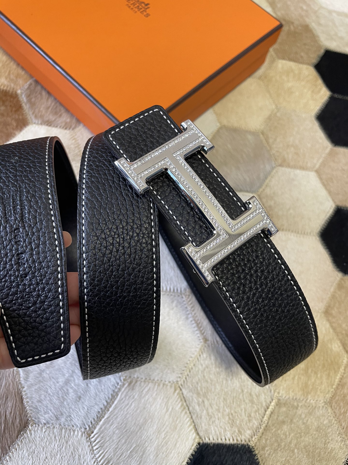 [TOP] HERMES Men's Buckle Logo Epsom Belt 3.8cm - 5 Color