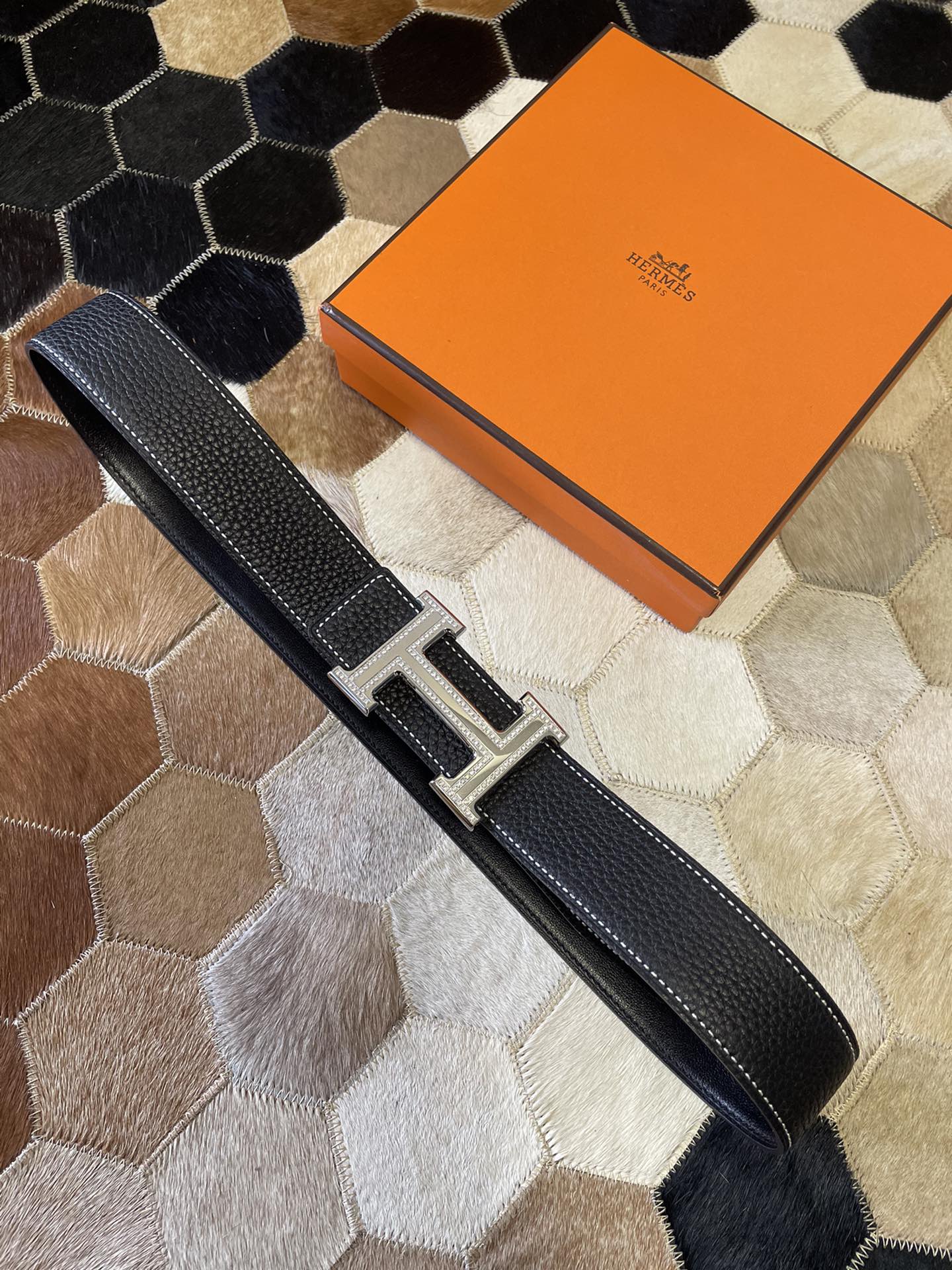 [TOP] HERMES Men's Buckle Logo Epsom Belt 3.8cm - 5 Color