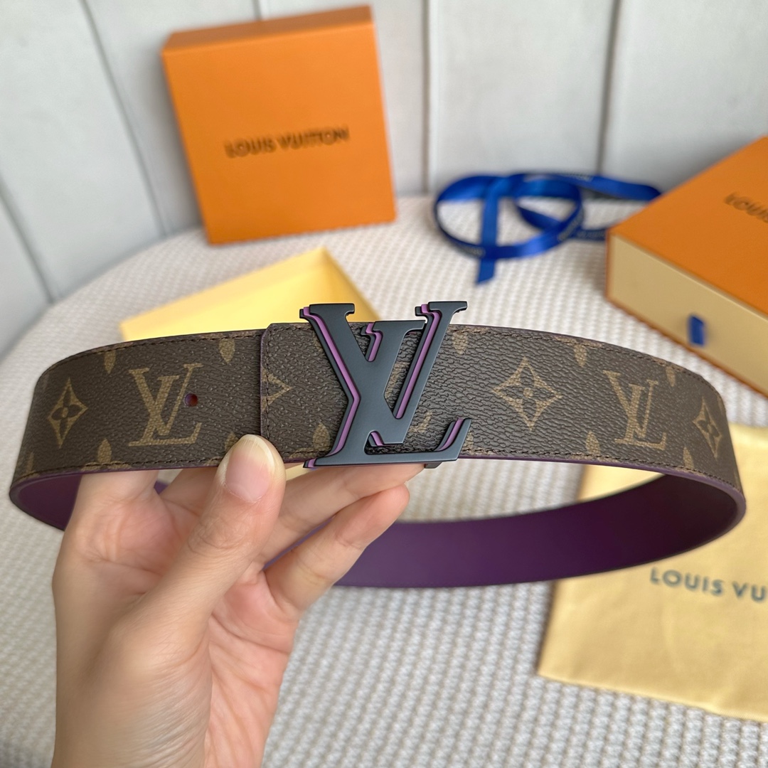 [TOP] Louis Vuitton LV LV Men's Belt Double Sided Initials Damier - Purple