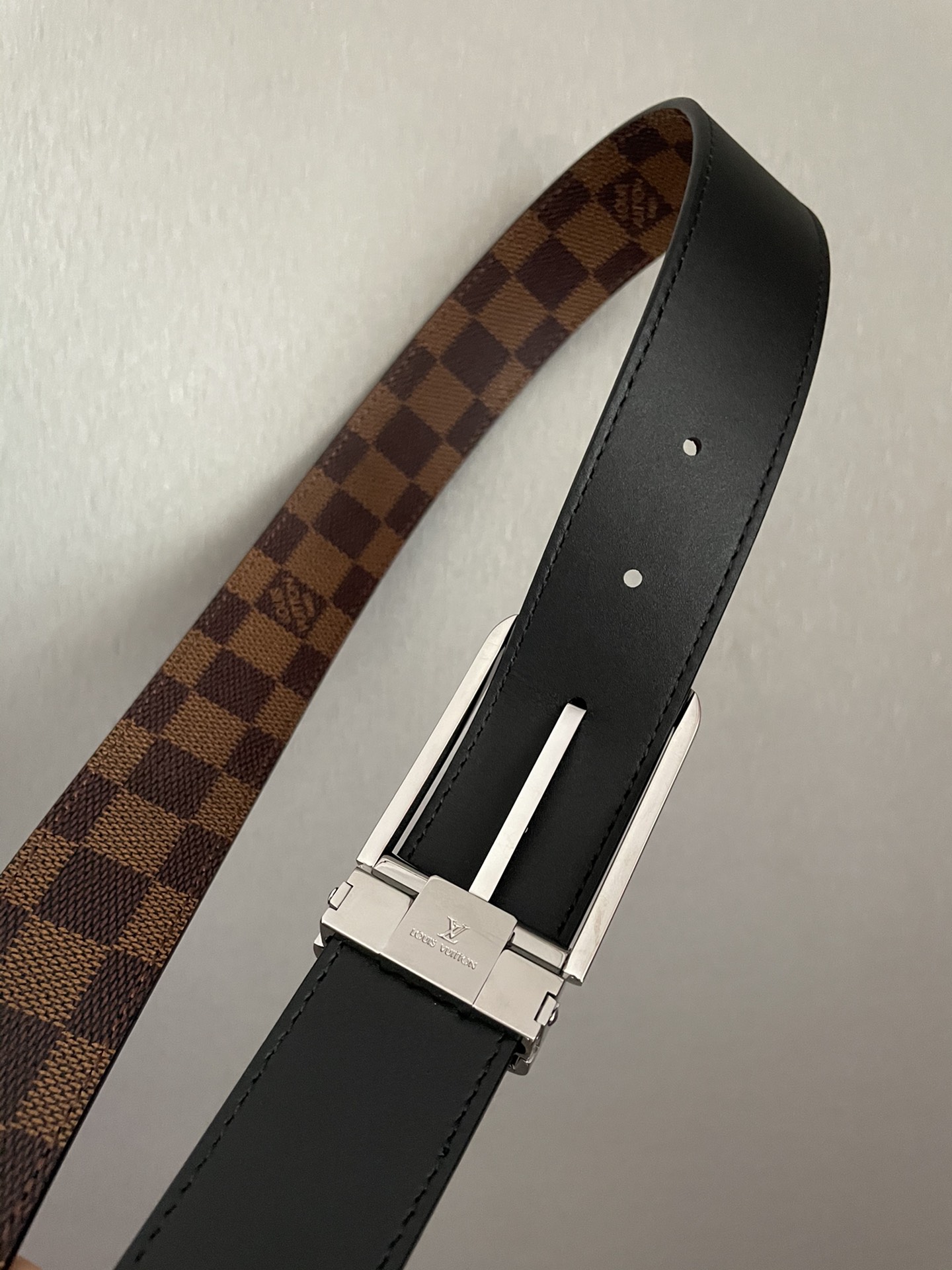 [TOP] Louis Vuitton LV LV Men's Belt Initials Damier Graphite - Brown