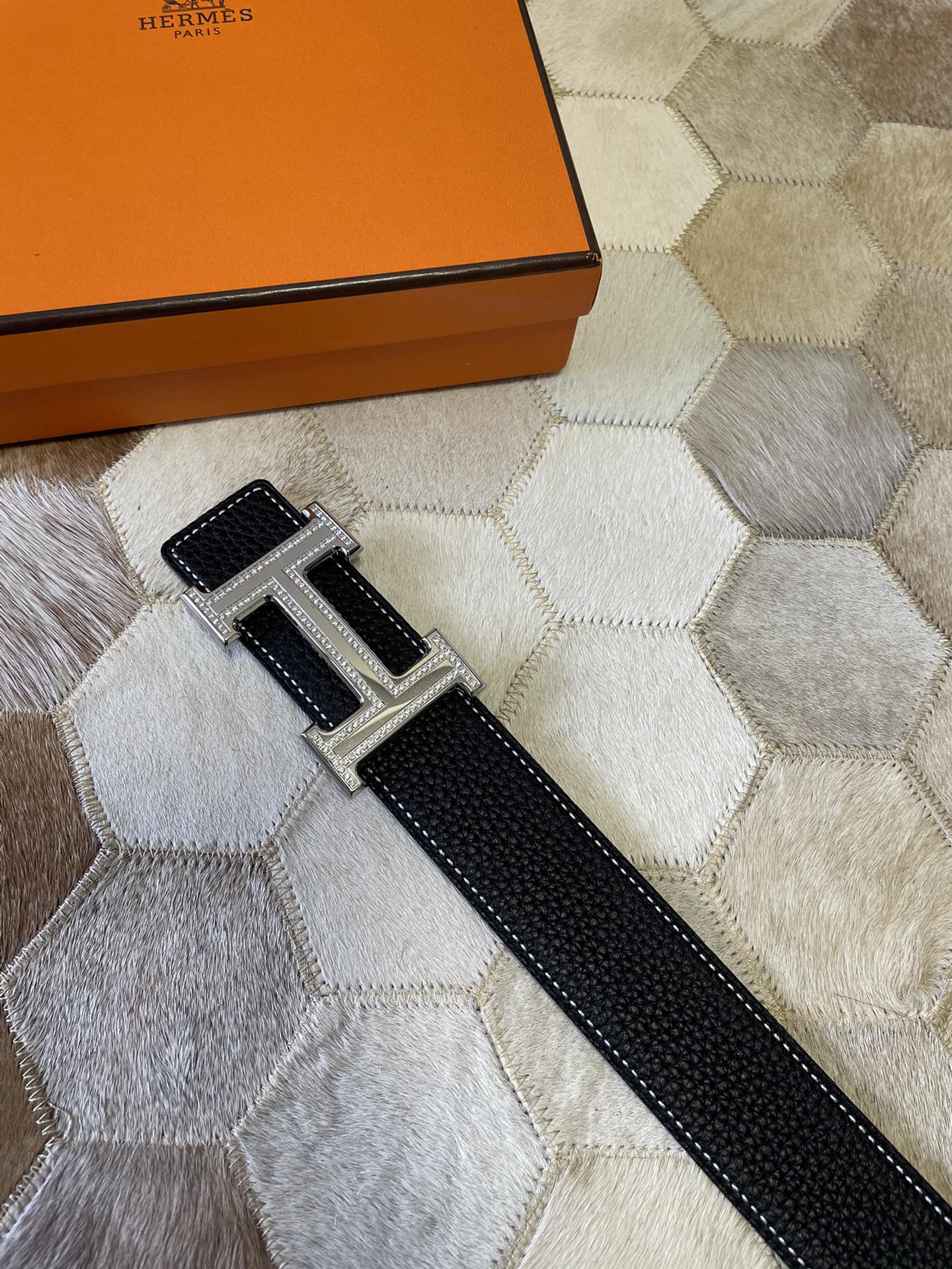 [TOP] HERMES Men's Buckle Logo Epsom Belt 3.8cm - 5 Color