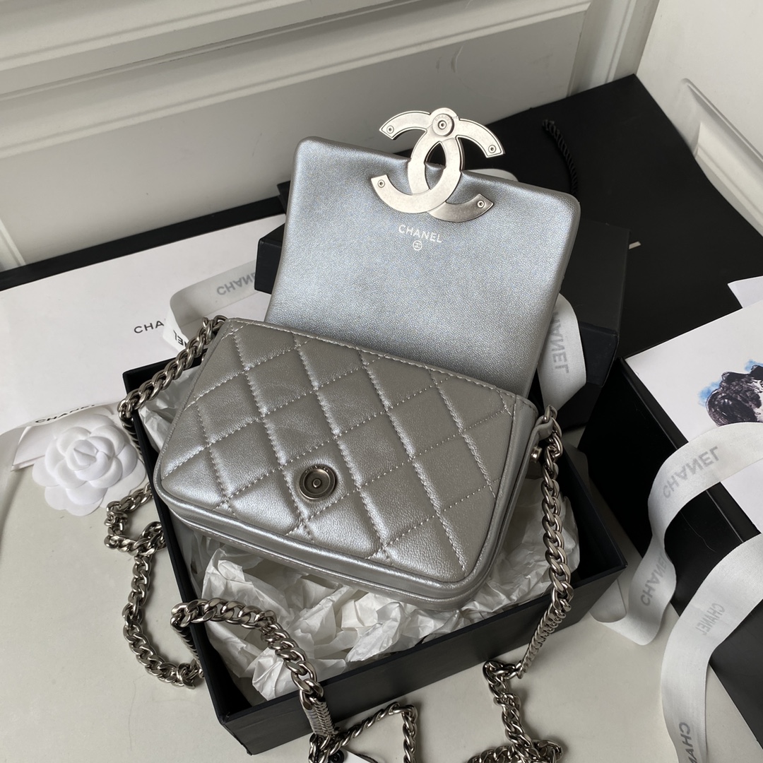 [TOP] CHANEL 23P  Mini Flap Bag 11X14.5X3.3cm - SHW - Silver