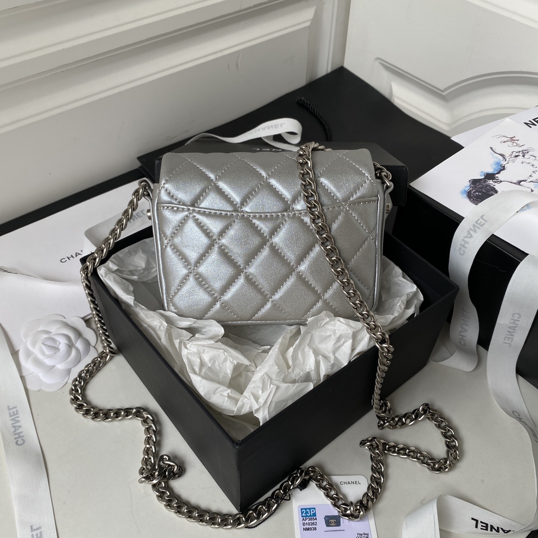 [TOP] CHANEL 23P  Mini Flap Bag 11X14.5X3.3cm - SHW - Silver