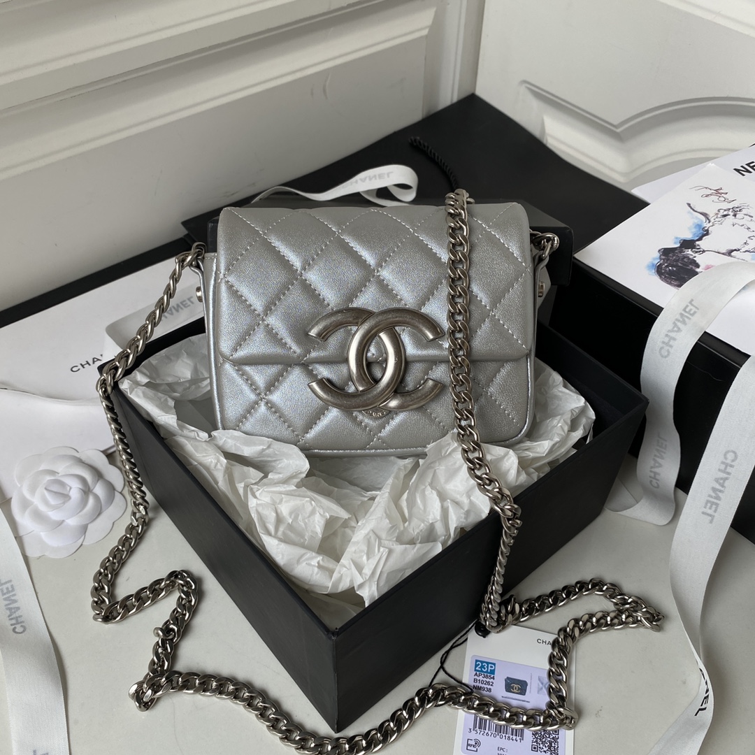 [TOP] CHANEL 23P  Mini Flap Bag 11X14.5X3.3cm - SHW - Silver
